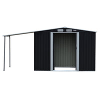 Thumbnail for Wallaroo 4x8ft Zinc Steel Garden Shed with Open Storage - Black