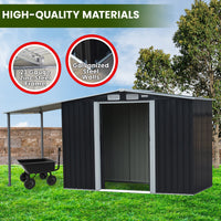 Thumbnail for Wallaroo 4x8ft Zinc Steel Garden Shed with Open Storage - Black