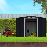 Thumbnail for Wallaroo 4x8ft Zinc Steel Garden Shed with Open Storage - Black