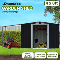 Thumbnail for Wallaroo 4x8ft Zinc Steel Garden Shed with Open Storage - Black