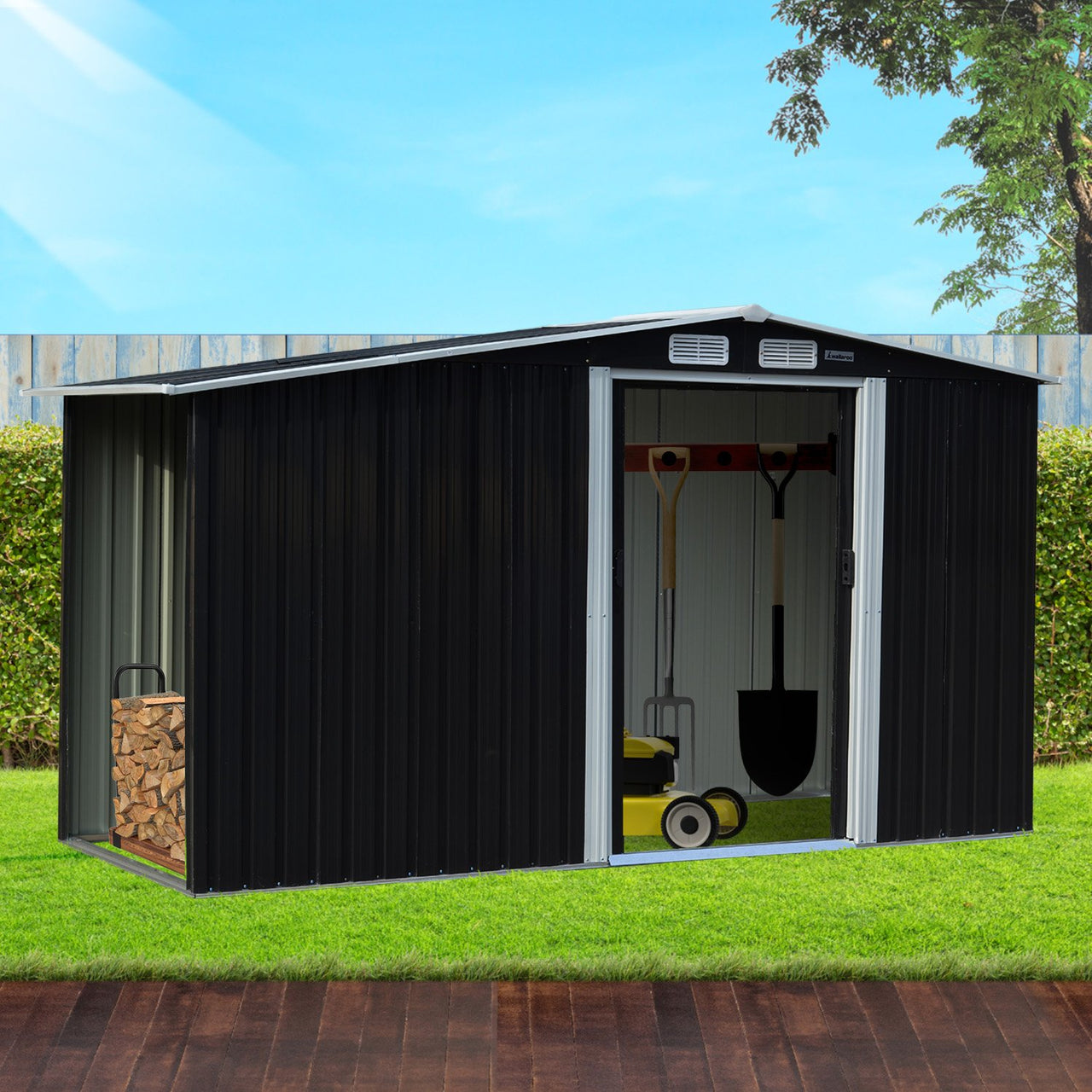 Wallaroo Garden Shed with Semi-Close Storage 4*8FT - Black