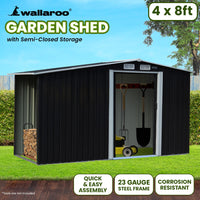 Thumbnail for Wallaroo Garden Shed with Semi-Close Storage 4*8FT - Black