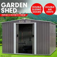 Thumbnail for Wallaroo Garden Shed Spire Roof 8ft x 8ft Outdoor Storage Shelter - Grey