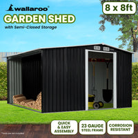 Thumbnail for Wallaroo Garden Shed with Semi-Closed Storage 8*8FT - Black