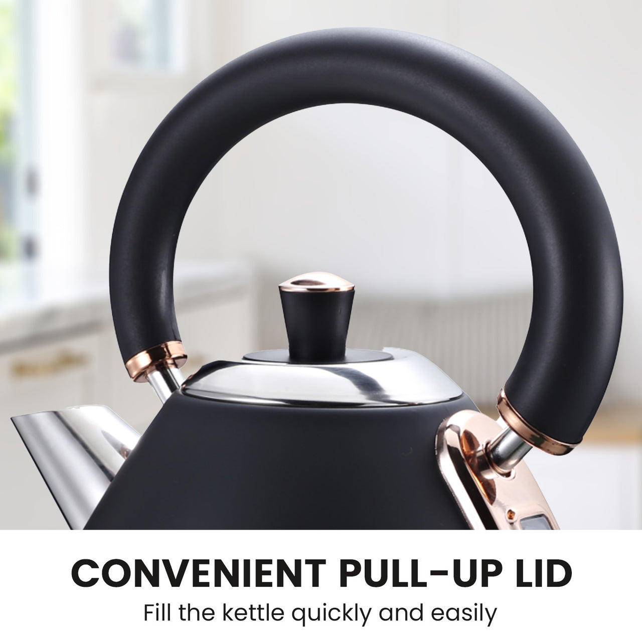 Pronti 1.7L Rose Trim Collection Kettle - Black