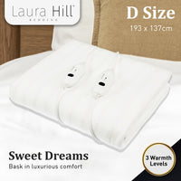 Thumbnail for Laura Hill Heated Electric Blanket Double Size Fitted Polyester Underlay Winter Throw - White