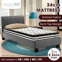 Thumbnail for Laura Hill Single Mattress Bed Size Euro Top 5 Zone Spring Foam 34cm Bedding