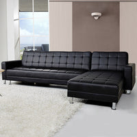 Thumbnail for Sarantino Corner Faux Leather Sofa Bed Couch with Chaise - Black