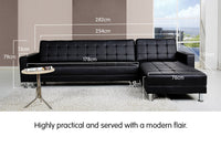 Thumbnail for Sarantino Corner Faux Leather Sofa Bed Couch with Chaise - Black