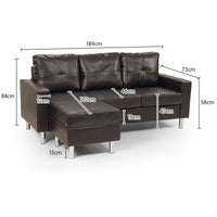 Thumbnail for Sarantino Corner Sofa Lounge Couch Modular Furniture Chair Home Faux Leather Chaise Brown