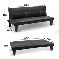 Thumbnail for Sarantino 2 Seater Modular Faux Leather Fabric Sofa Bed Couch - Black