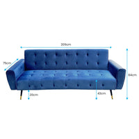 Thumbnail for Sarantino Ava 3-seater Tufted Velvet Sofa Bed By Sarantino - Blue