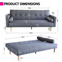 Thumbnail for Sarantino Madison Sofa Bed Lounge Couch Futon Furniture Home Dark Grey Linen Suite