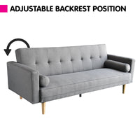 Thumbnail for Sarantino Madison Sofa Bed Lounge Couch Futon Furniture Home Light Grey Linen Suite