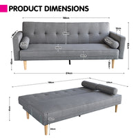 Thumbnail for Sarantino Madison Sofa Bed Lounge Couch Futon Furniture Home Light Grey Linen Suite