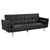 Thumbnail for Sarantino Madison Faux Leather Sofa Bed Lounge Couch Futon Furniture Home Suite - Black