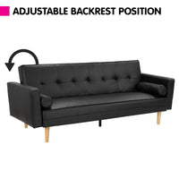 Thumbnail for Sarantino Madison Faux Leather Sofa Bed Lounge Couch Futon Furniture Home Suite - Black