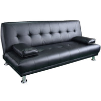 Thumbnail for Sarantino Manhattan Sofa Bed Faux Leather Lounge Couch Futon Furniture Suite - Black