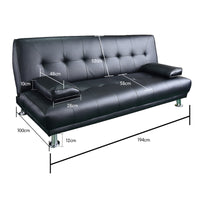 Thumbnail for Sarantino Manhattan Sofa Bed Faux Leather Lounge Couch Futon Furniture Suite - Black