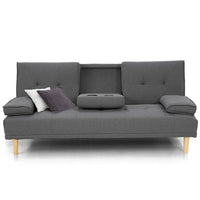 Thumbnail for Sarantino Rochester Linen Fabric Sofa Bed Lounge Couch Futon Furniture Suite - Dark Grey