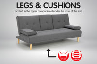 Thumbnail for Sarantino Rochester Linen Fabric Sofa Bed Lounge Couch Futon Furniture Suite - Dark Grey