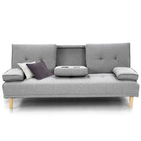 Thumbnail for Sarantino Rochester Linen Fabric Sofa Bed Lounge Couch Futon Furniture Suite - Light Grey