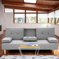 Thumbnail for Sarantino Rochester Linen Fabric Sofa Bed Lounge Couch Futon Furniture Suite - Light Grey