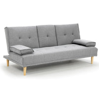 Thumbnail for Sarantino Rochester Linen Fabric Sofa Bed Lounge Couch Futon Furniture Suite - Light Grey