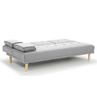 Thumbnail for Sarantino Rochester Linen Fabric Sofa Bed Lounge Couch Futon Furniture Suite - Light Grey