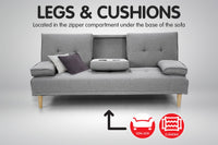 Thumbnail for Sarantino Rochester Linen Fabric Sofa Bed Lounge Couch Futon Furniture Suite - Light Grey