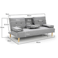 Thumbnail for Sarantino Rochester Linen Fabric Sofa Bed Lounge Couch Futon Furniture Suite - Light Grey