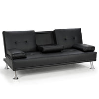 Thumbnail for Sarantino Rochester Faux Leather Sofa Bed Lounge Couch Futon Furniture Suite - Black