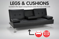 Thumbnail for Sarantino Rochester Faux Leather Sofa Bed Lounge Couch Futon Furniture Suite - Black