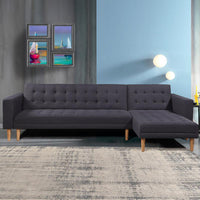 Thumbnail for Sarantino Linen Fabric Corner Sofa Bed Couch Lounge With Chaise Furniture - Dark Grey