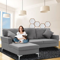 Thumbnail for Sarantino Linen Corner Sofa Couch Lounge L-shape W/right Chaise Seat Dark Grey