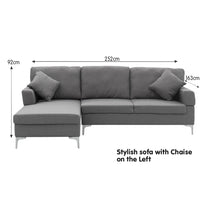 Thumbnail for Sarantino Linen Corner Sofa Couch Lounge L-shape W/right Chaise Seat Dark Grey