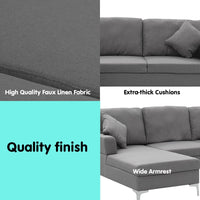 Thumbnail for Sarantino Linen Corner Sofa Couch Lounge L-shape W/right Chaise Seat Dark Grey