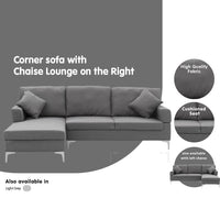 Thumbnail for Sarantino Linen Corner Sofa Couch Lounge L-shape W/right Chaise Seat Dark Grey