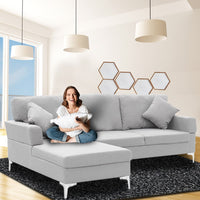 Thumbnail for Sarantino Linen Corner Sofa Couch Lounge L-shape W/right Chaise Seat Light Grey