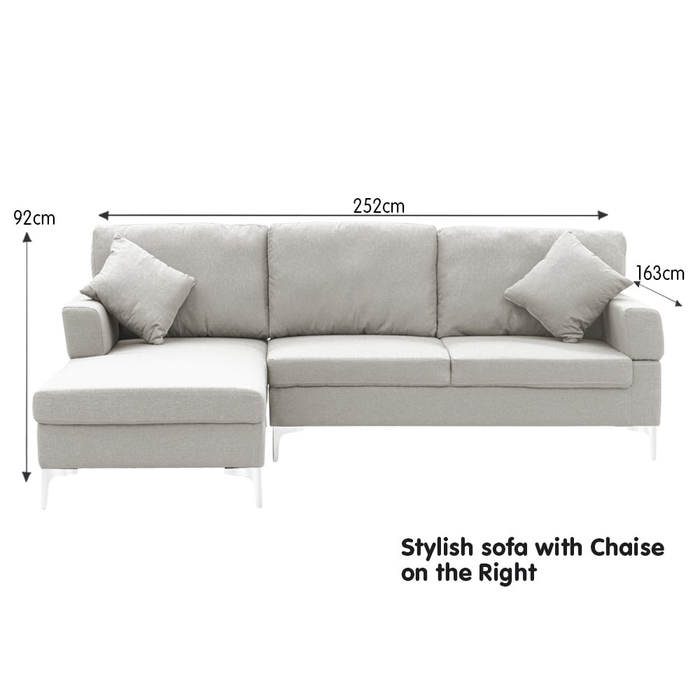 Sarantino Linen Corner Sofa Couch Lounge L-shape W/right Chaise Seat Light Grey