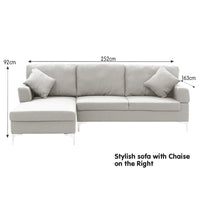 Thumbnail for Sarantino Linen Corner Sofa Couch Lounge L-shape W/right Chaise Seat Light Grey