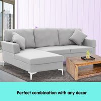 Thumbnail for Sarantino Linen Corner Sofa Couch Lounge L-shape W/right Chaise Seat Light Grey