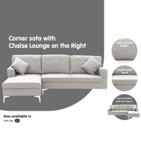 Thumbnail for Sarantino Linen Corner Sofa Couch Lounge L-shape W/right Chaise Seat Light Grey