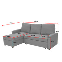 Thumbnail for Sarantino3-seater Corner Sofa Bed With Storage Lounge Chaise Couch - Light Grey