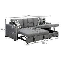 Thumbnail for Sarantino Fontana Pullout Sofa Bed with Storage Chaise Lounge - Grey