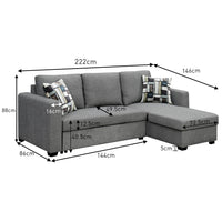 Thumbnail for Sarantino Fontana Pullout Sofa Bed with Storage Chaise Lounge - Grey