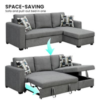 Thumbnail for Sarantino Fontana Pullout Sofa Bed with Storage Chaise Lounge - Grey