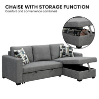 Thumbnail for Sarantino Fontana Pullout Sofa Bed with Storage Chaise Lounge - Grey