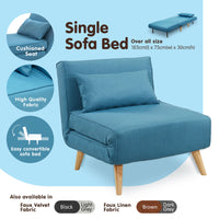 Thumbnail for Sarantino Adjustable Corner Sofa 1 Seater Lounge Linen Bed Seat - Blue