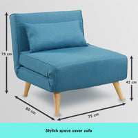 Thumbnail for Sarantino Adjustable Corner Sofa 1 Seater Lounge Linen Bed Seat - Blue